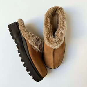 Skechers Brown Black Fuzzy inside Fortress Clog Slipper Shoes Women's 8